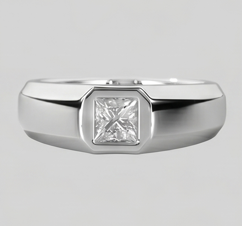 Mens Ring Princess Cut Natural Earth Mined Diamond White Gold