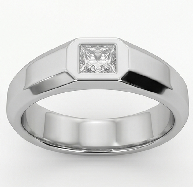 Mens Ring Princess Cut Natural Earth Mined Diamond White Gold
