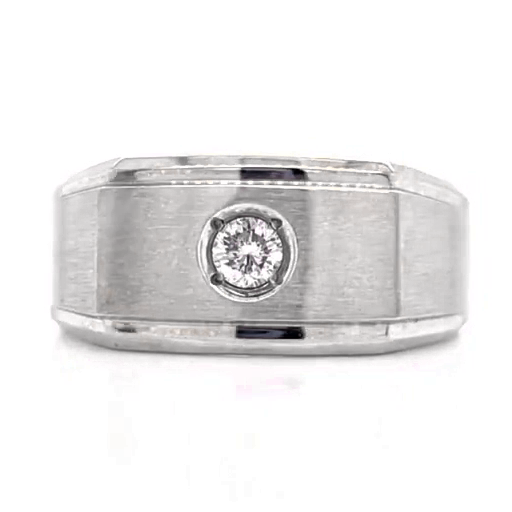 Mens Ring Solitaire Diamond White Gold