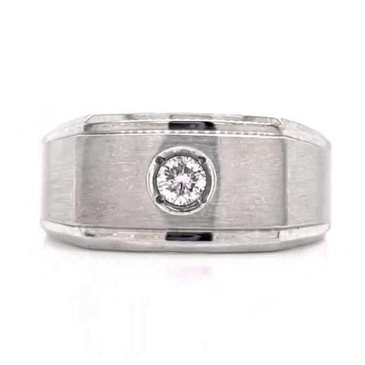 Mens Ring Solitaire Diamond White Gold