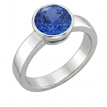 Mens Solitaire Ring Bezel Set Round Blue Sapphire 2 Carat Thick Shank