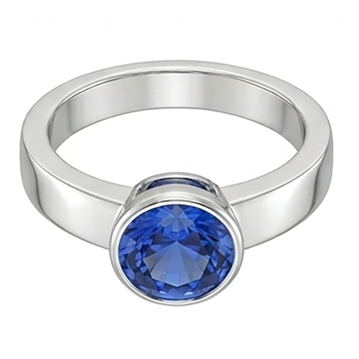 Mens Solitaire Ring Bezel Set Round Blue Sapphire 2 Carat Thick Shank