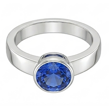 Mens Solitaire Ring Bezel Set Round Blue Sapphire 2 Carat Thick Shank