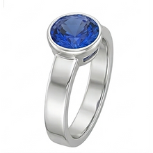 Mens Solitaire Ring Bezel Set Round Blue Sapphire 2 Carat Thick Shank