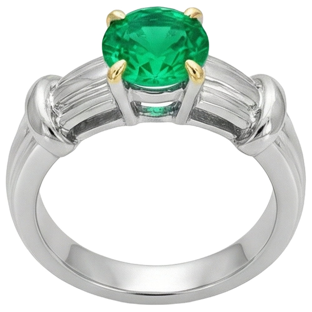 Emerald Round Cut Gemstone Ring in Two-Tone 14K Gold – profile view