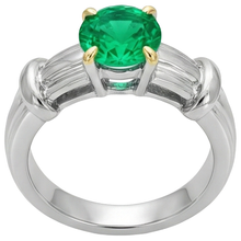 Emerald Round Cut Gemstone Ring in Two-Tone 14K Gold – profile view