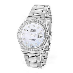 Mens Rolex Datejust 36 Mm Watch Natural Earth Mined Diamond Bezel Stainless Steel