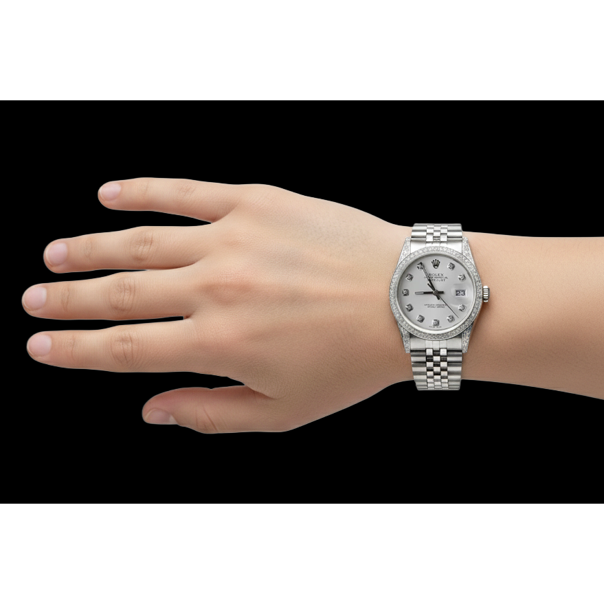 Midsize Datejust Rolex Watch Custom Natural Earth Mined Diamond Bezel & Dial Ss