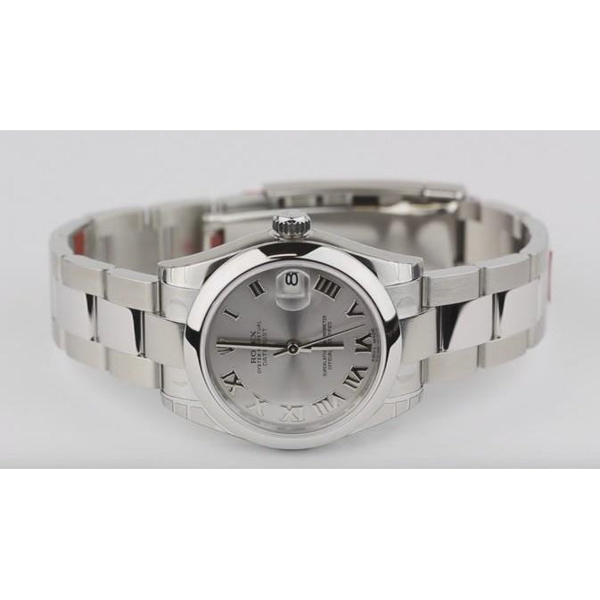 Midsize Rolexdatejust Watch White Roman Dial Oyster Bracelet Ss