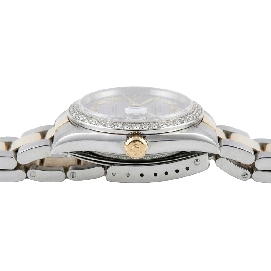 Midsize Rolex Brown  Oyster Bracelet Ss & Gold Gray Roman Dial Watch