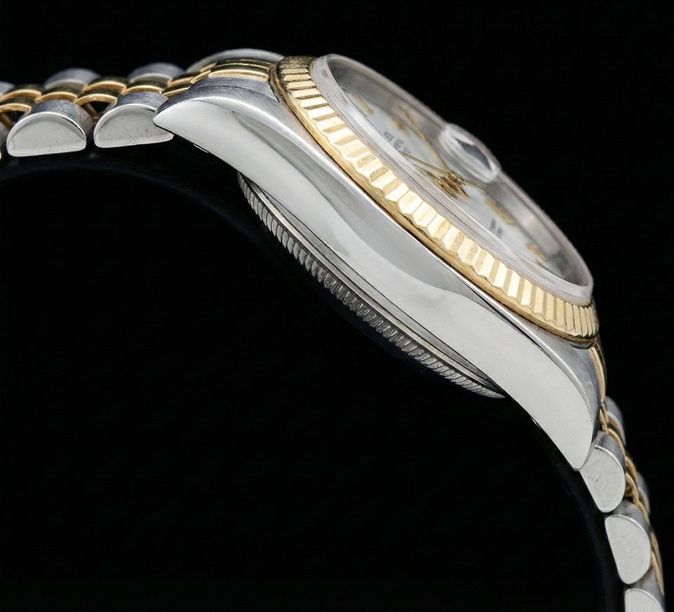 Midsize Rolex Ss 31 Mm Two Tone Bracelet Watch White Roman Dial