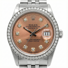 Midsize Rolex Ss Datejust Salmon Diamond Dial Bezel Watch