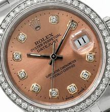 Midsize Rolex Ss Datejust Salmon Diamond Dial Bezel Watch