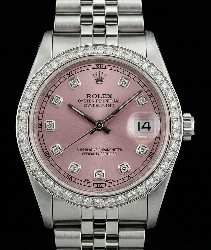 Midsize Rolex Ss Jubilee Bracelet Dj Watch Pink Diamond Dial Bezel