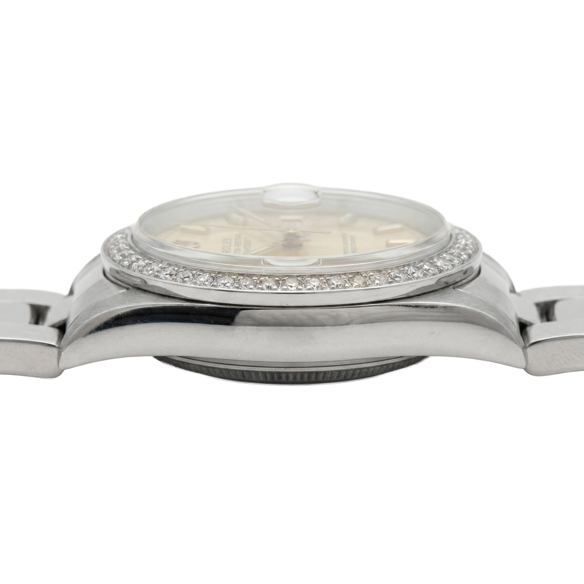 Midsize Rolex Stick Dial Ss Oyster Bracelet Natural Earth Mined Diamond Bezel Watch