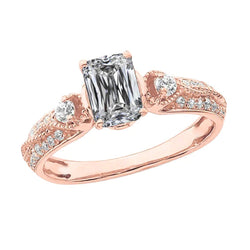 Miligrain Emerald Natural Diamond Engagement Ring 4.20 Carats Rose Gold 14K