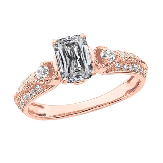 Miligrain Emerald Natural Diamond Engagement Ring 4.20 Carats Rose Gold 14K