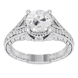 Miligrain Genuine Diamond Engagement Ring Round Old Cut 4.50 Carats