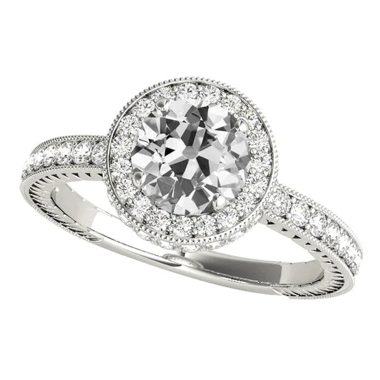 Miligrain Halo Ring Round Old European Real Diamond 4.75 Carats