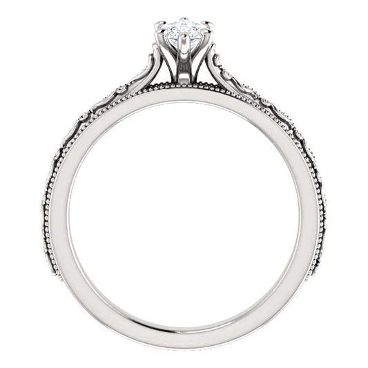 Miligrain Natural Diamond Solitaire Ring Marquise 1.50 Carats White Gold 14K