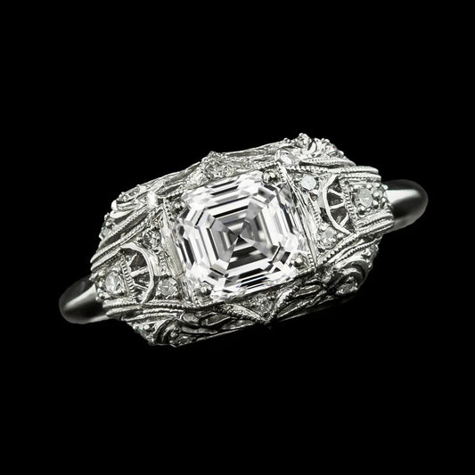 Miligrain Real Asscher Diamond Engagement Ring 4.35 Carats