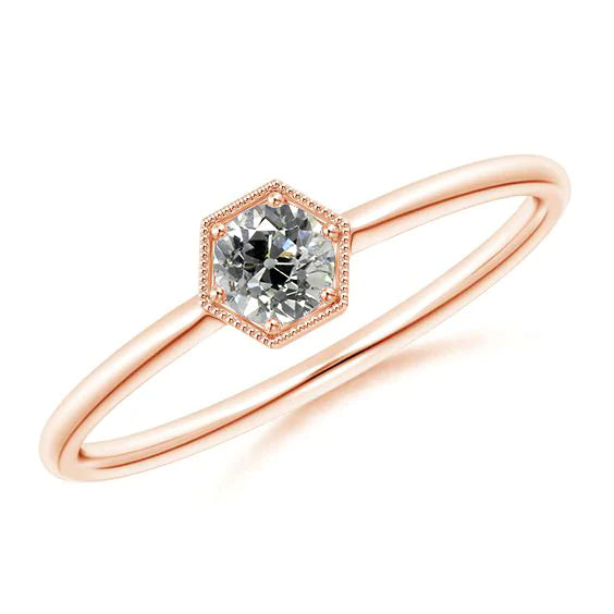 Miligrain Rose Gold Solitaire Round Old European Real Diamond Ring 1 Carat