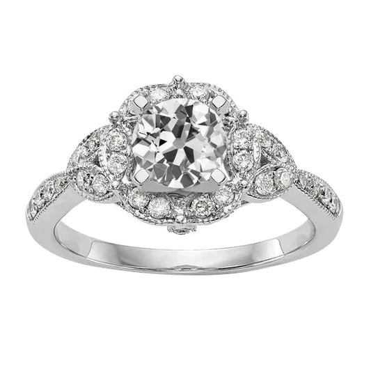Milligrain Halo Natural Diamond Anniversary Ring Old Cut Ladies 3.50 Carats