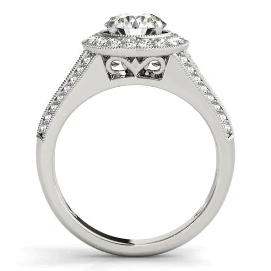 Milligrain Halo Ring 2.50 Carats Round Natural Diamond Solid White Gold 14K