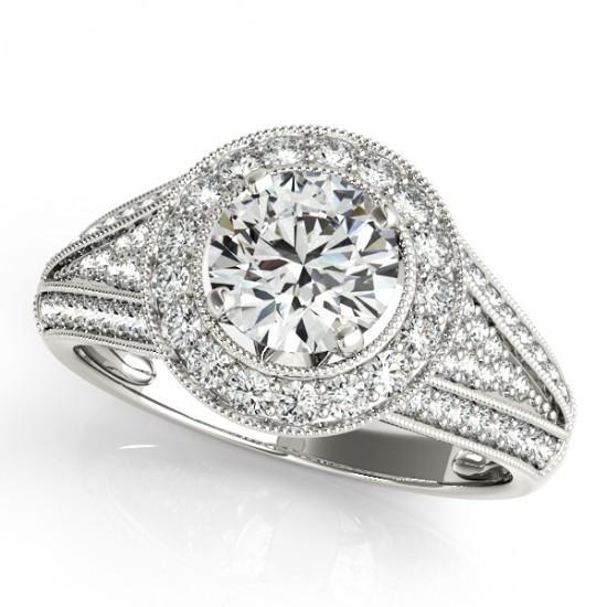 Milligrain Halo Ring 2.50 Carats Round Natural Diamond Solid White Gold 14K