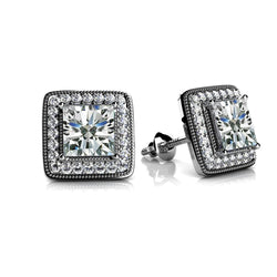 Milligrain Princess & Round Natural Diamond Stud Earrings 4.90 Carats