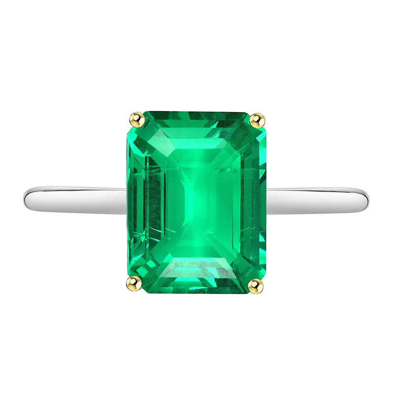 Natural Fine Emerald Gemstone Ring 4 ct 14K Two Tone Gold – main view