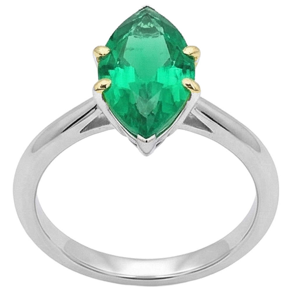 Colored Stone Ring 14K Two Tone Gold with Fine Emerald – profile view