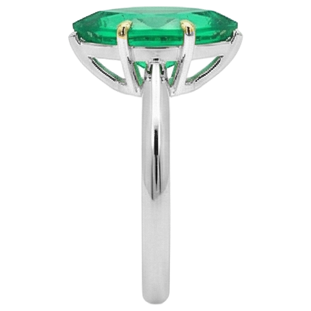 Fine Emerald Colored Stone Ring 3-ct 14K Two Tone Gold – back view