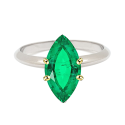 14K Two Tone Gold GIA-Certified Fine Emerald Colored Stone Ring