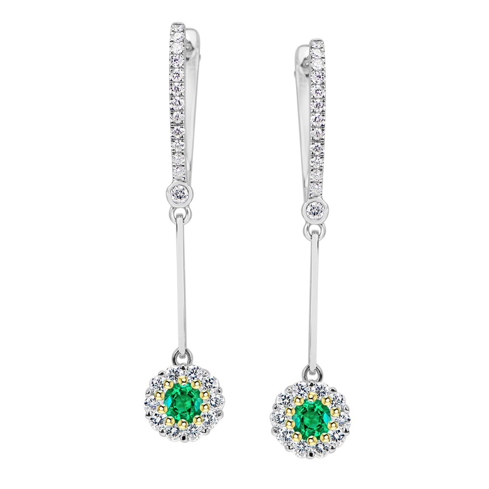 Natural Fine Emerald Gemstone Earring 1 ct 14K Two Tone Gold – main view