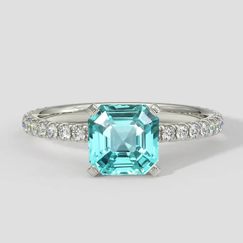 Modern Asscher Paraiba Tourmaline Ring