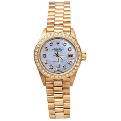 Mop Diamond Dial Rolex Presidential Style  Bezel Watch Yellow Gold Woman