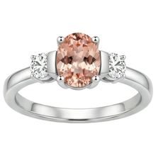 Morganite And Natural Earth Mined Diamonds 9 Carats 3 Stone Wedding Ring White Gold 14K