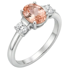 Morganite And Natural Earth Mined Diamonds 9 Carats 3 Stone Wedding Ring White Gold 14K