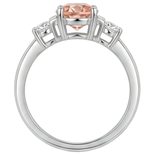 Morganite And Natural Earth Mined Diamonds 9 Carats 3 Stone Wedding Ring White Gold 14K