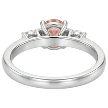 Morganite And Natural Earth Mined Diamonds 9 Carats 3 Stone Wedding Ring White Gold 14K
