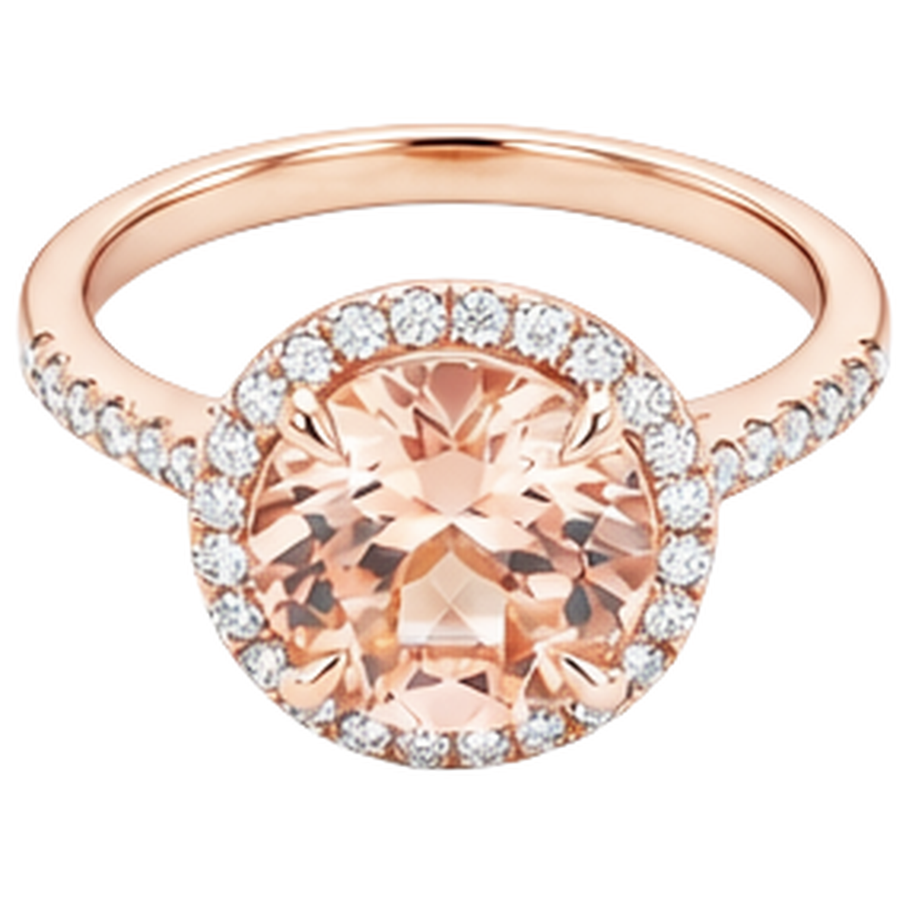 Morganite And Natural Earth Mined Diamonds Round Cut 11.50 Ct Ring Rose Gold 14K