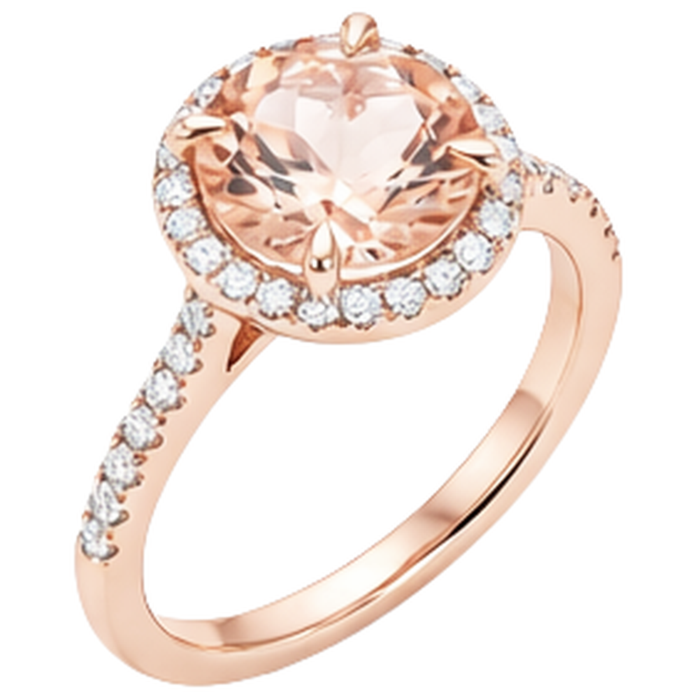 Morganite And Natural Earth Mined Diamonds Round Cut 11.50 Ct Ring Rose Gold 14K