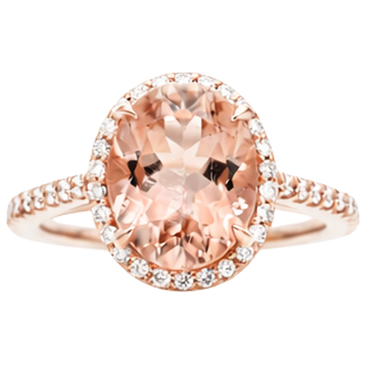 Morganite With Natural Earth Mined Diamonds 27.50 Carats Ring Rose Gold 14K