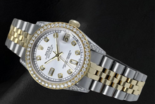 Mother Of Pearl Dial Rolex Dj Watch Custom Diamond Bezel Ss & Gold