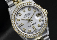 Mother Of Pearl Dial Rolex Dj Watch Custom Diamond Bezel Ss & Gold