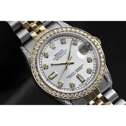 Mother Of Pearl Dial Rolex Dj Watch Custom Natural Earth Mined Diamond Bezel Ss & Gold