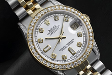 Mother Of Pearl Dial Rolex Dj Watch Custom Diamond Bezel Ss & Gold