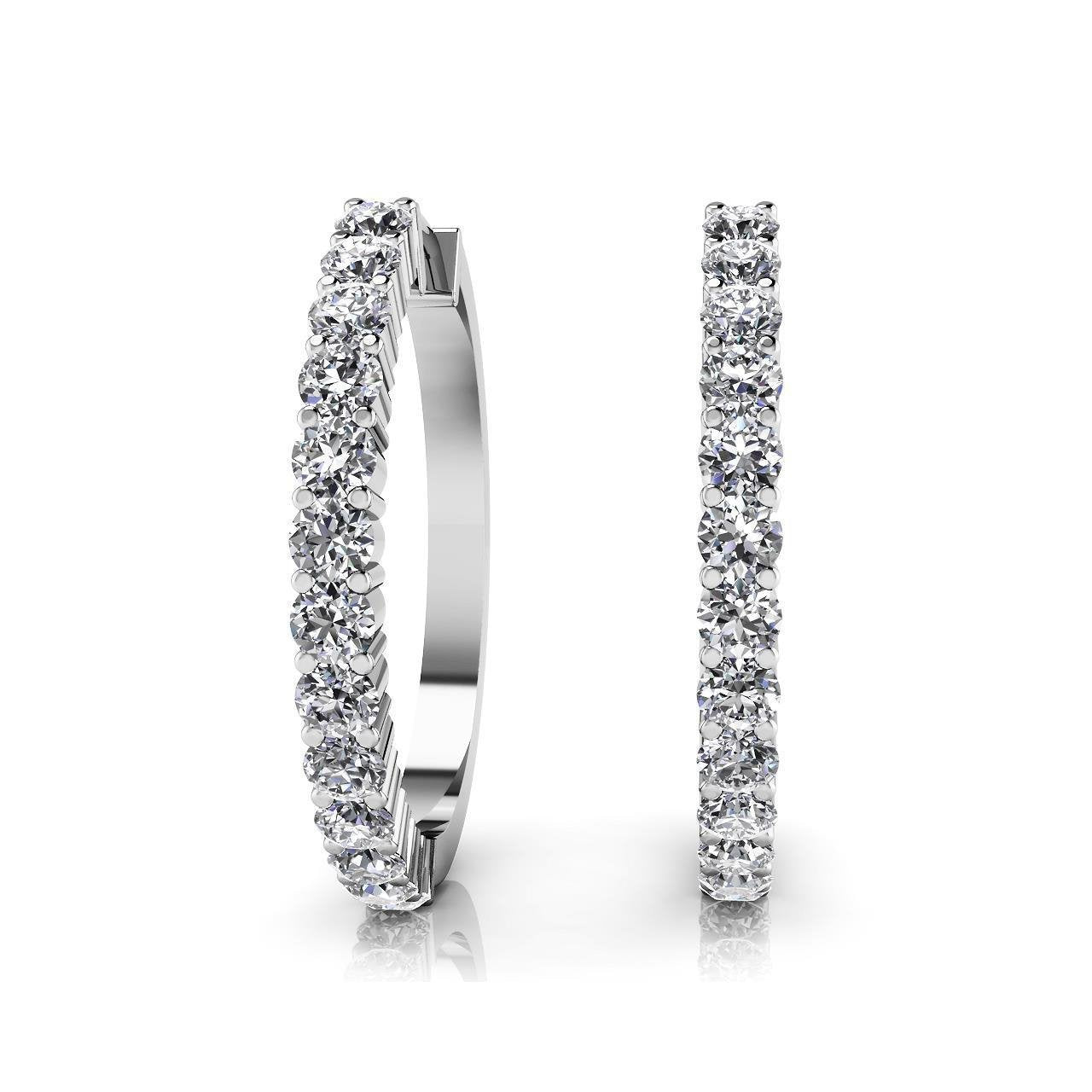 Must Have Hoop Genuine Diamonds Earrings Brilliant Cut White Gold 2 Ct Round