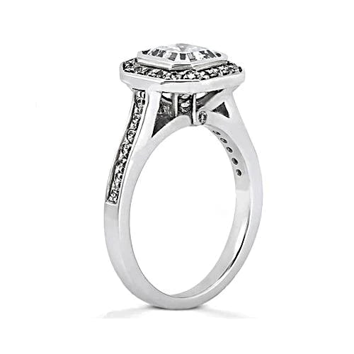 Natural 1 Carat Bezel Asscher Diamond Halo Ring